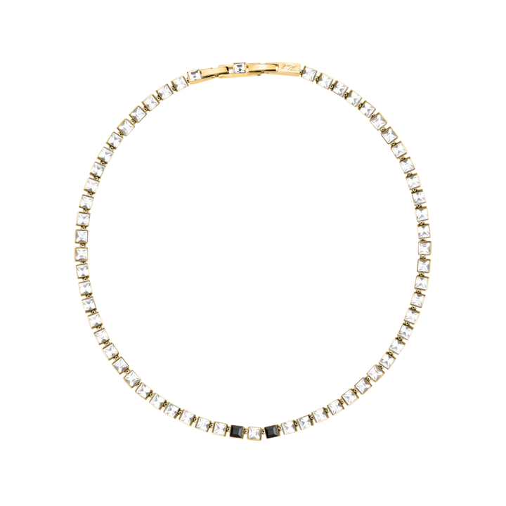 Фино златисто колие Karl Lagerfeld Crystals с ред от квадратни бели и черни кристали – KLAYC04