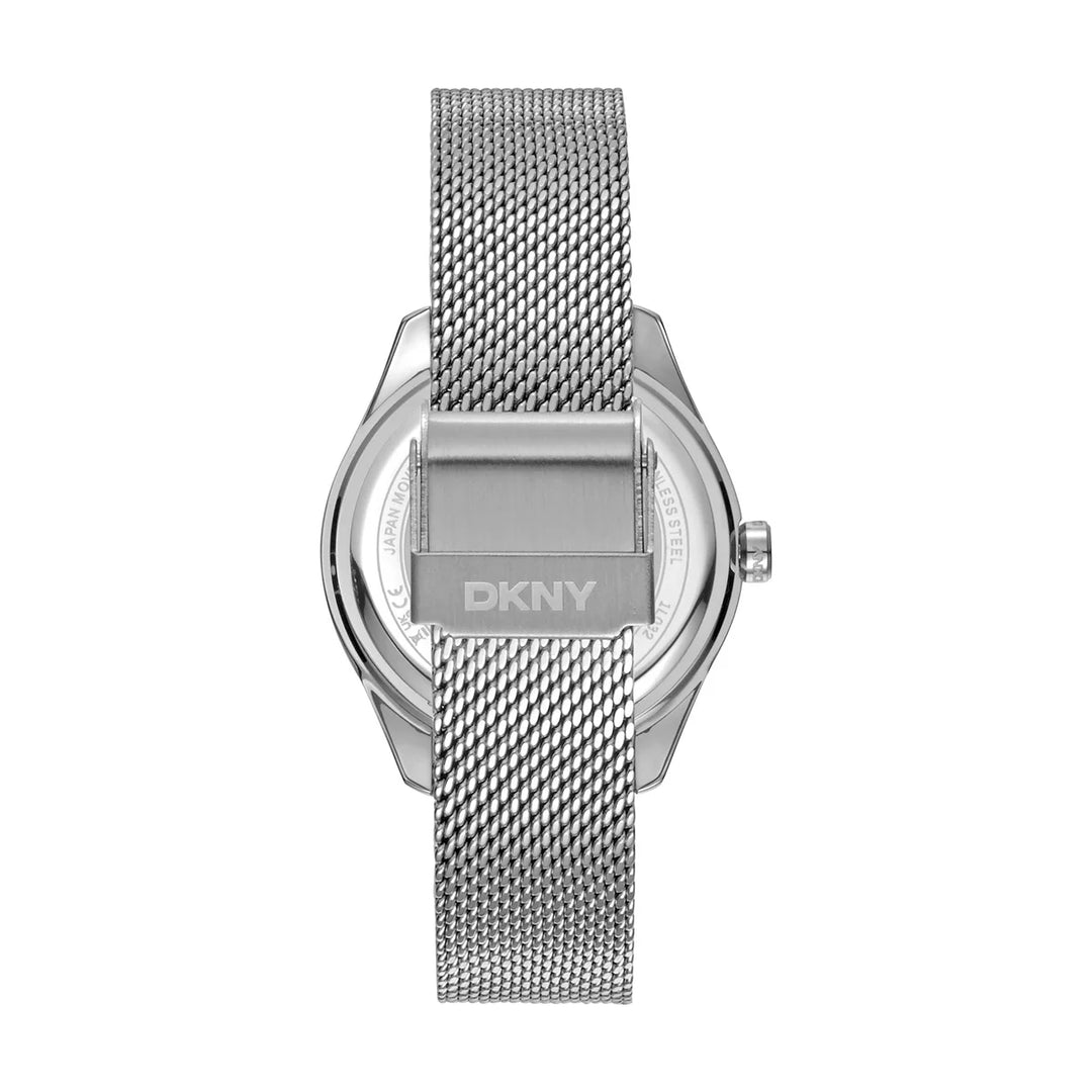 Гръб на дамски часовник DKNY Astoria Logo – стоманена mesh верижка и плъзгаща закопчалка, часовник DKNY модел DK1L032M0045