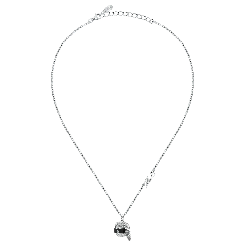Дамско колие Karl Lagerfeld Charms със сребриста верижка и кристален талисман глава с очила – модно бижу Karl Lagerfeld KLAYD06
