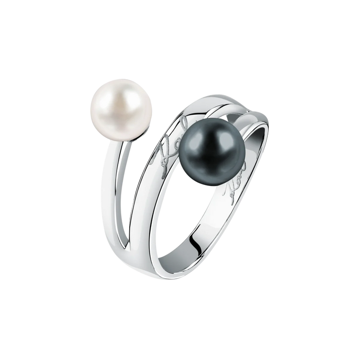 Дамски пръстен Karl Lagerfeld Pearl от стомана с бяла и тъмносива перла – модел KLAYR25012