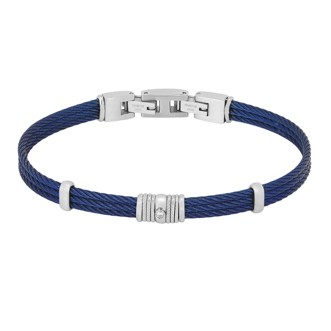 Мъжка гривна H2On от неръждаема стомана със син PVD кабел и естествен диамант 0.015 ct – модел HO051-5D
