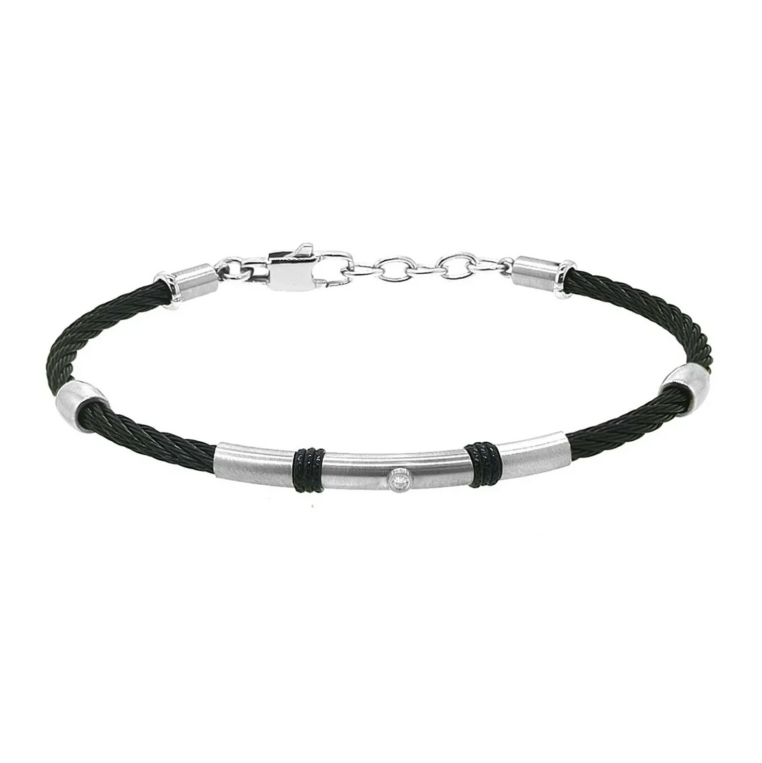 Мъжка гривна H2On от неръждаема стомана с черно PVD покритие и естествен диамант 0.015 ct – модел HO052-52