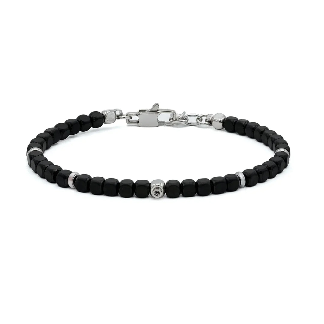 Мъжка гривна H2On от неръждаема стомана с черни PVD кубчета и черен диамант 0.025 ct – модел HO051-B1
