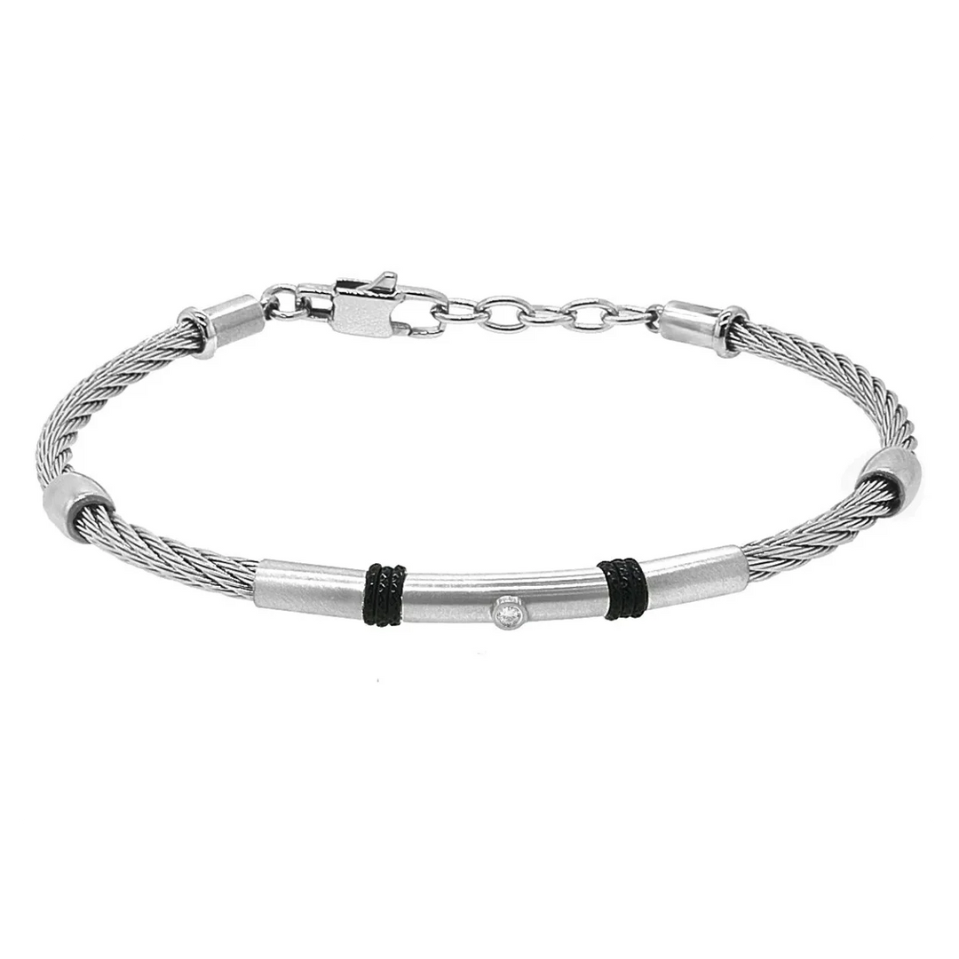 Мъжка гривна H2On от неръждаема стомана с кабел и естествен диамант 0.015 ct – модел HO052-50