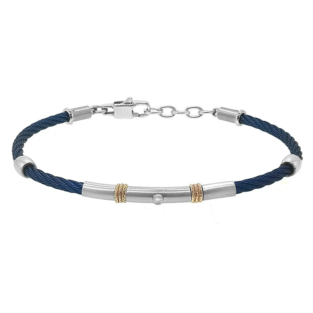 Мъжка гривна H2on от стомана със син PVD кабел и естествен диамант 0.015 ct – модел HO052-53