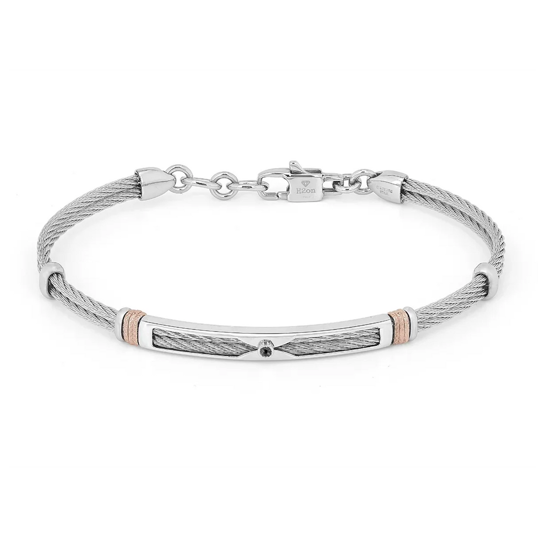 Мъжка гривна H2on от стоманен кабел с розови елементи и черен диамант 0.025 ct – модел HO052-0B