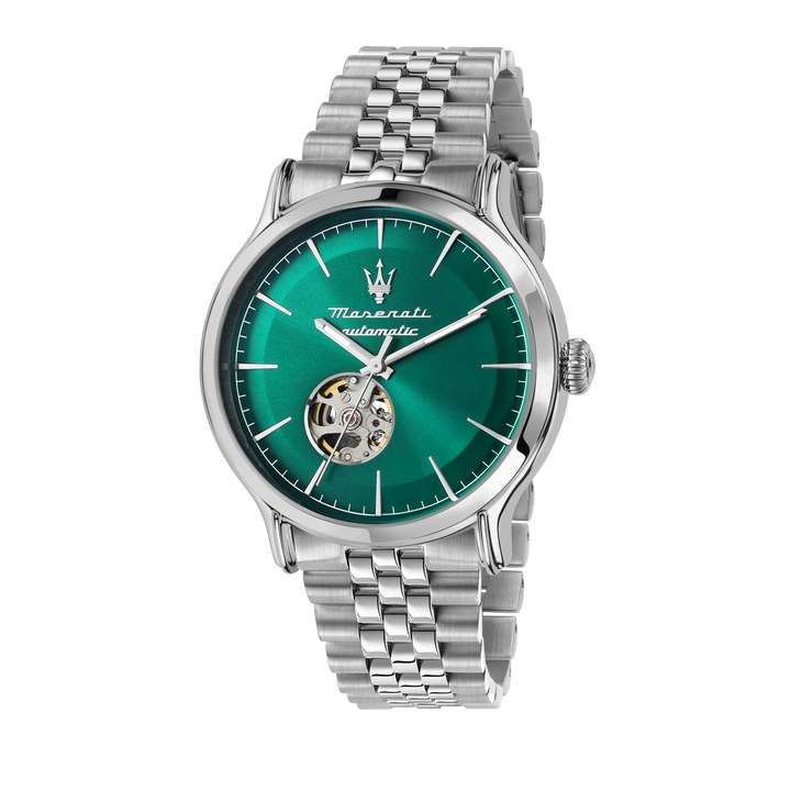 Мъжки часовник от Maserati R8823118019 - зелен циферблат с видим механизъм.