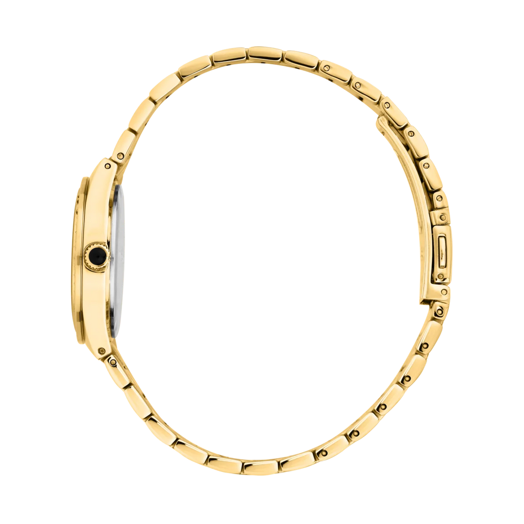 Страничен профил на дамски часовник Karl Lagerfeld Hamburg със златен корпус и стоманена верижка – часовник R0553105501
