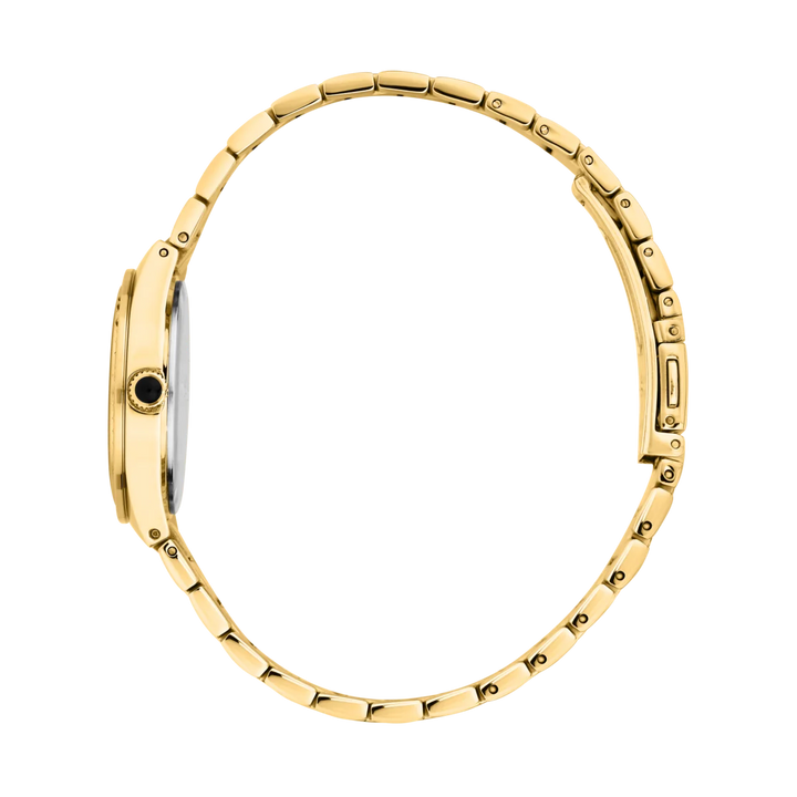 Страничен профил на дамски часовник Karl Lagerfeld Hamburg със златен корпус и стоманена верижка – часовник R0553105501
