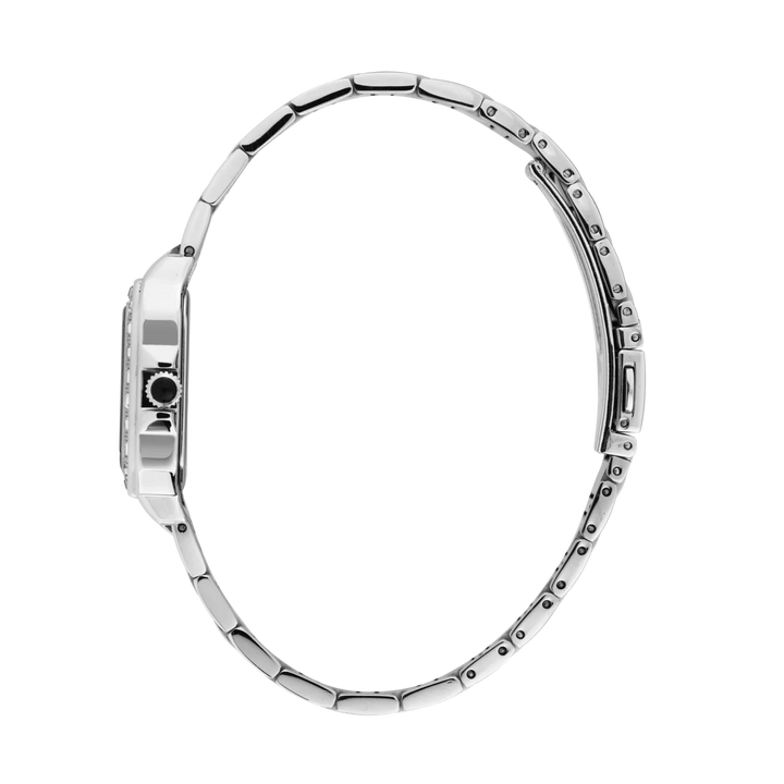 Страничен профил на дамски часовник Karl Lagerfeld Square Classics с тънък стоманен корпус и сребриста верижка – R0553102502