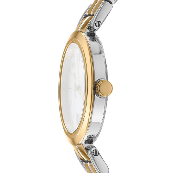 Профил на дамски часовник DKNY Downtown Midi – тънък корпус със златисто IP покритие, модел DK1L045M0065