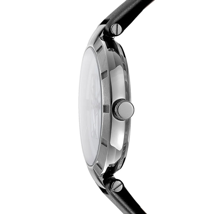 Профил на дамски часовник DKNY Logo – корпус 38×≈9 мм и черна кожена каишка, модел DK1L041L0015