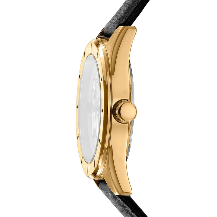 Профил на дамски часовник DKNY Logo – тънък корпус ~8 мм с IP златисто покритие, модел DK1L016L0025