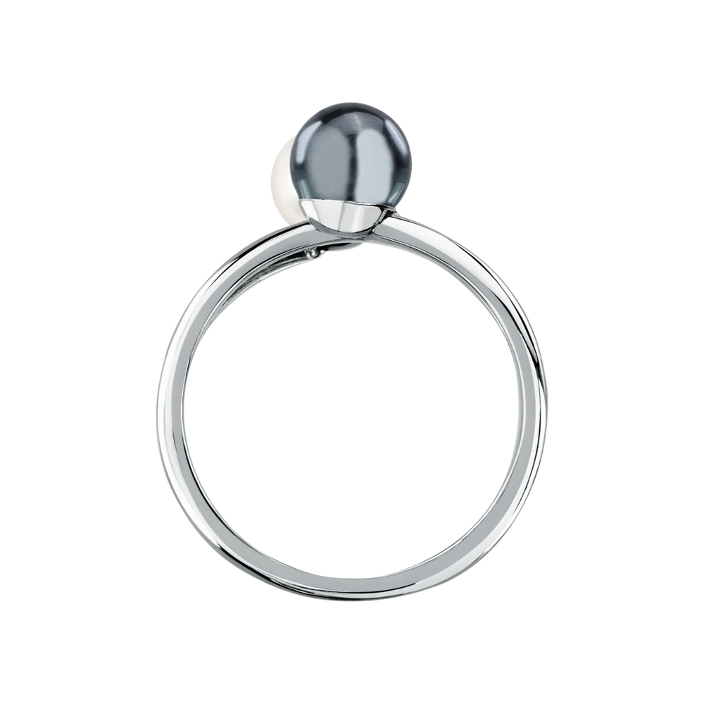 Профилен изглед на двоен пръстен Karl Lagerfeld Pearl от сребриста стомана с две перли – KLAYR25012