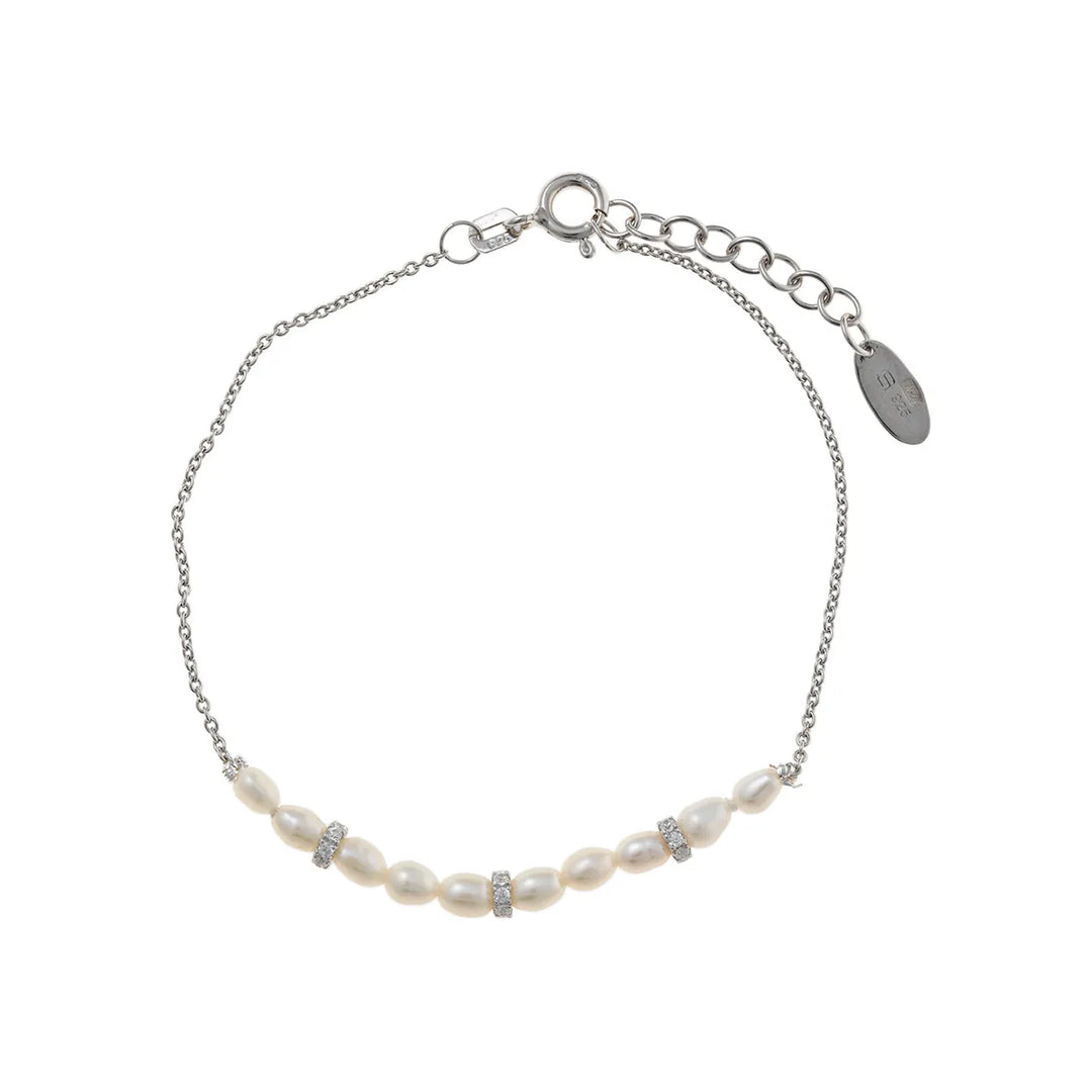 Сребърна гривна с оризовидни перли и бели циркони от колекция MiniJewels