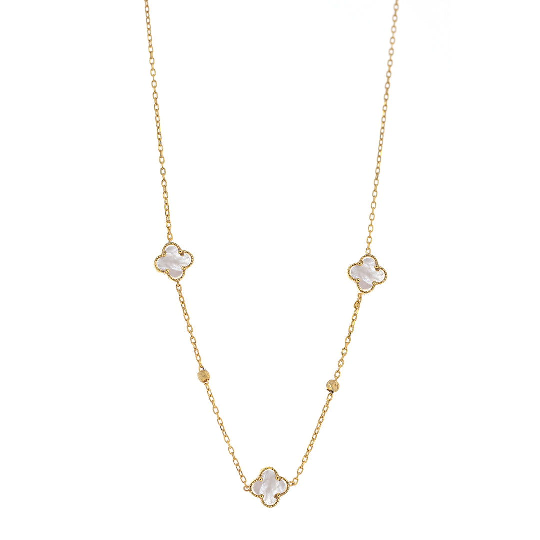 Дамско сребърно колие със златно покритие и три детелини от Седеф.