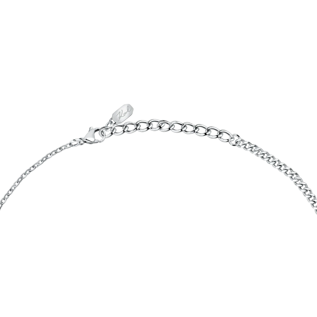 Сребриста curb верижка на дамско колие Karl Lagerfeld Pearl с регулируема дължина 40+5 см – модел KLAYR05