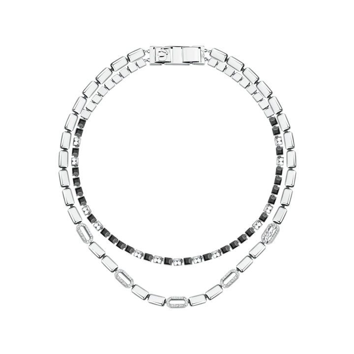 Statement колие Karl Lagerfeld Crystals с двоен ред правоъгълни звена и кристали в сребристо и черно – KLAYC01