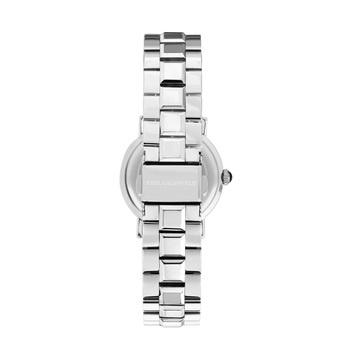 Стоманена верижка и закопчалка тип deployment на дамски часовник Karl Lagerfeld Crystals в сребристо – модел R0553100511