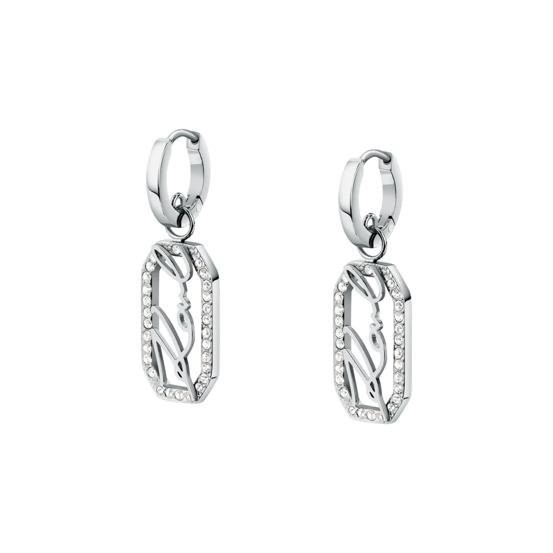 Висящи обеци с кристали Karl Lagerfeld с правоъгълни стоманени висулки в сребрист цвят.