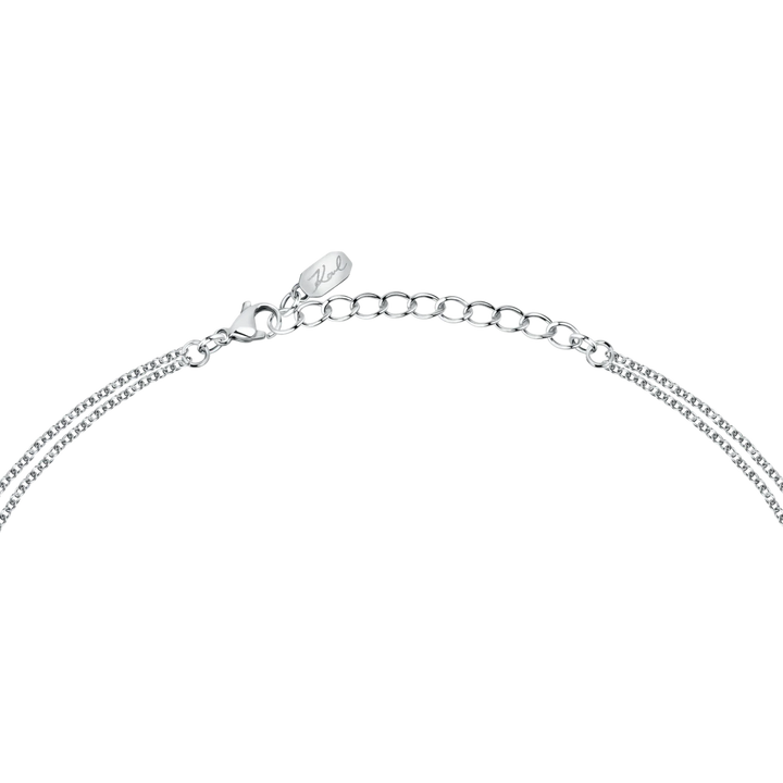 Карабинерна закопчалка и удължител с плочка с подпис Karl на дамско колие Crystals – модел KLAYC13