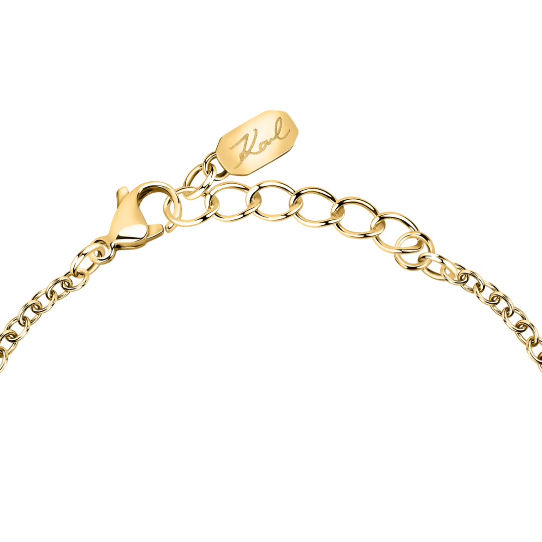 Закопчаване с карабинка и удължител на дамска гривна Karl Lagerfeld Crystals от златисто покрита стомана – модел KLAYC20