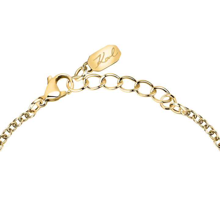Закопчаване с карабинка и удължител на дамска гривна Karl Lagerfeld Crystals от златисто покрита стомана – модел KLAYC20