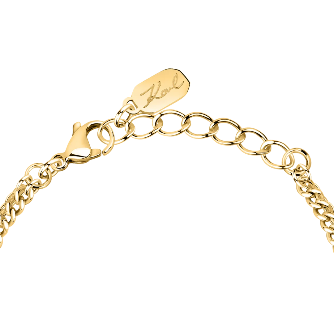 Закопчаване с карабинка и удължител на дамска гривна Karl Lagerfeld Crystals от златисто покрита стомана – модел KLAYC56