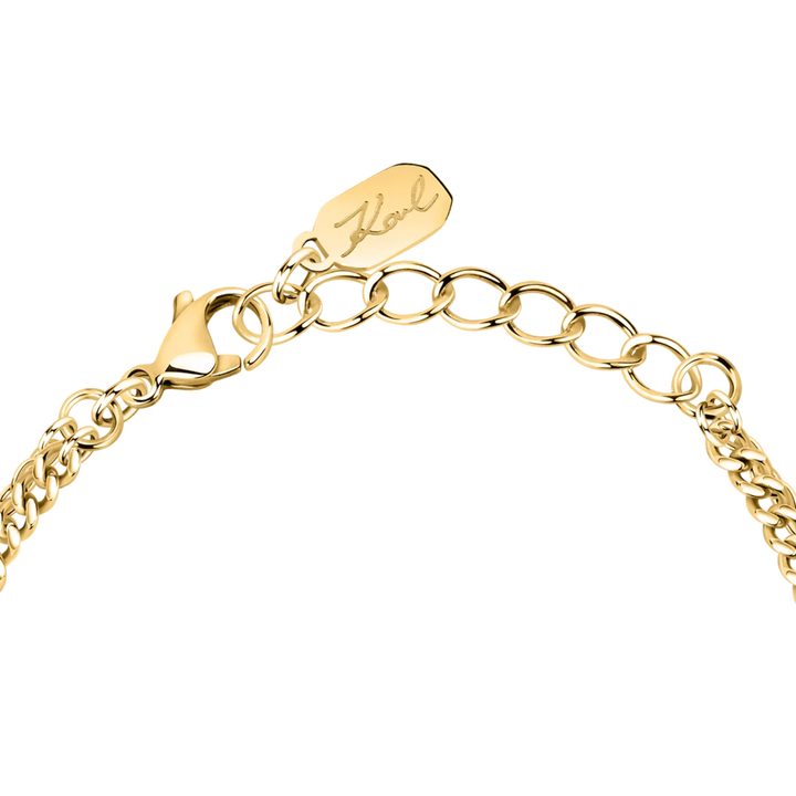 Закопчаване с карабинка и удължител на дамска гривна Karl Lagerfeld Crystals от златисто покрита стомана – модел KLAYC56