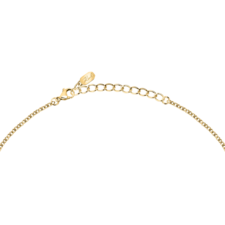 Закопчаване с карабинка и удължител на дамско колие Karl Lagerfeld Crystals от златисто покрита стомана – модел KLAYC08