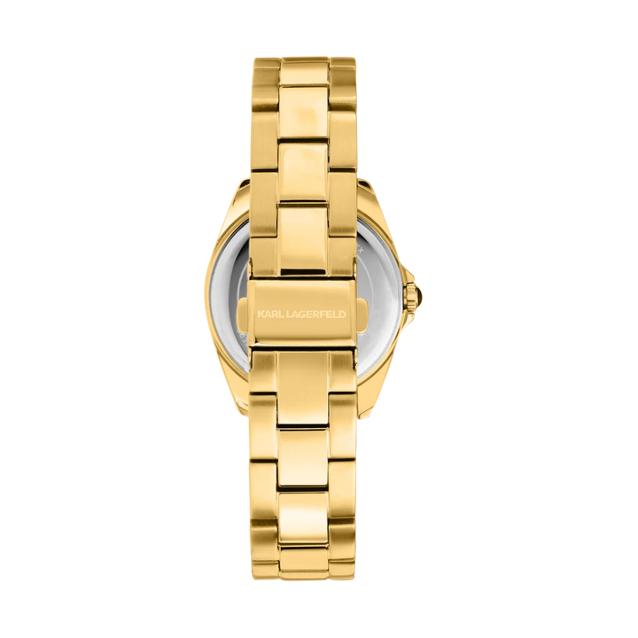 Златиста стоманена верижка с deployment закопчалка на дамски часовник Karl Lagerfeld Round Essentials – модел R0553101505